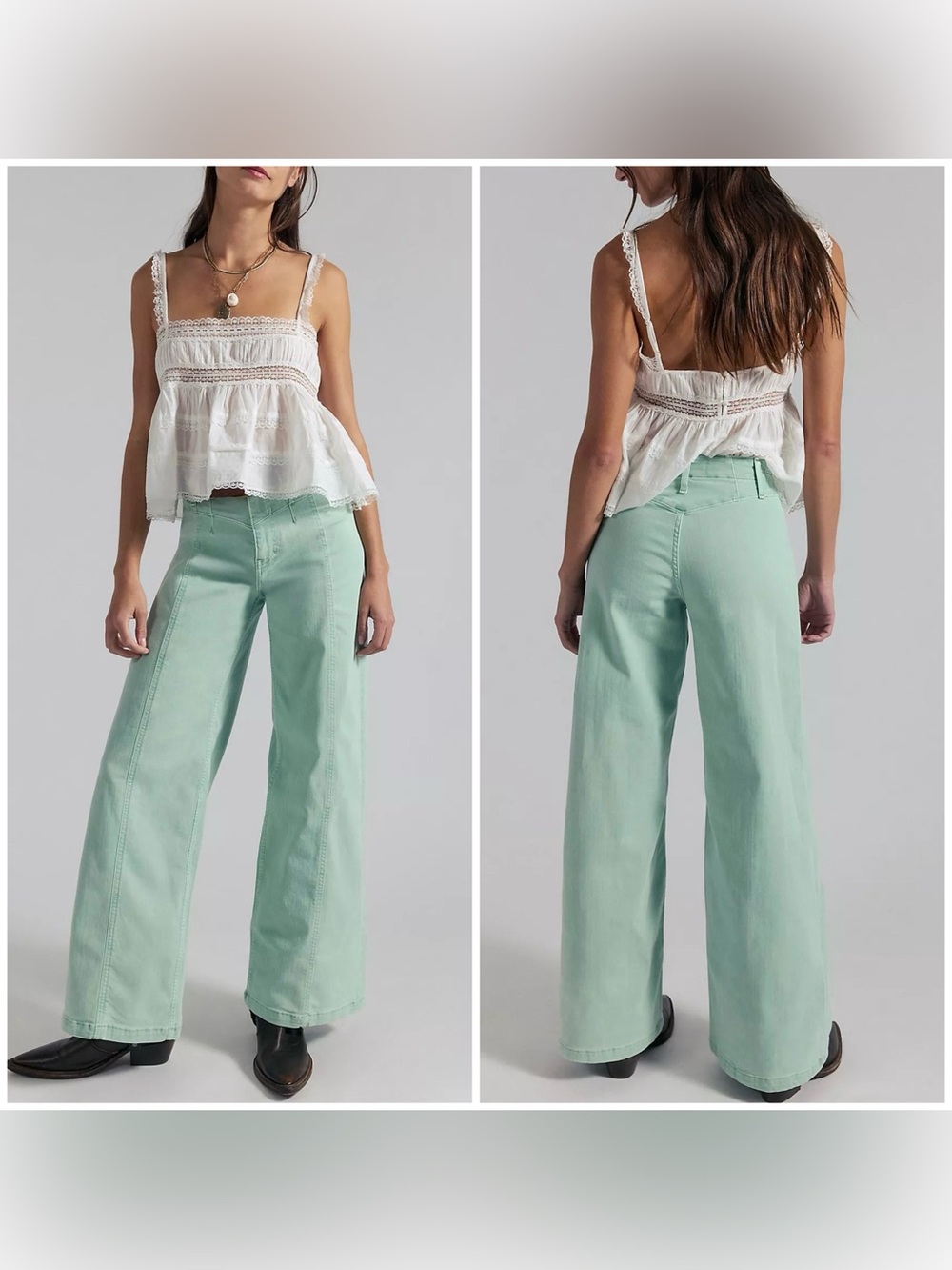 NWT Free People We The Free Libre Wide-Leg Jeans - Cameo Green Turquoise - 27